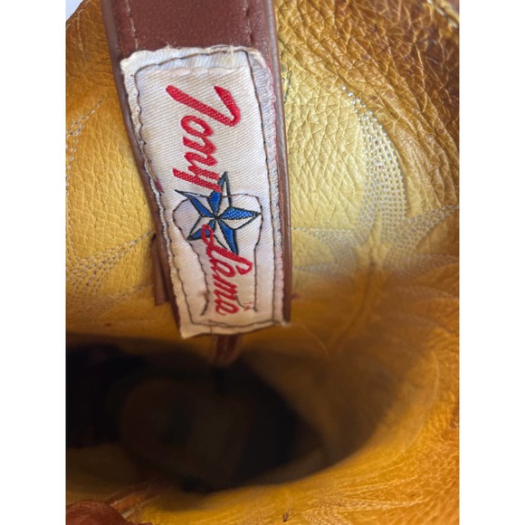 Vintage Tony Lama Men's Brown Bull Hide Almond Toe Cowboy Boot Size 8.5 - Picture 9 of 10